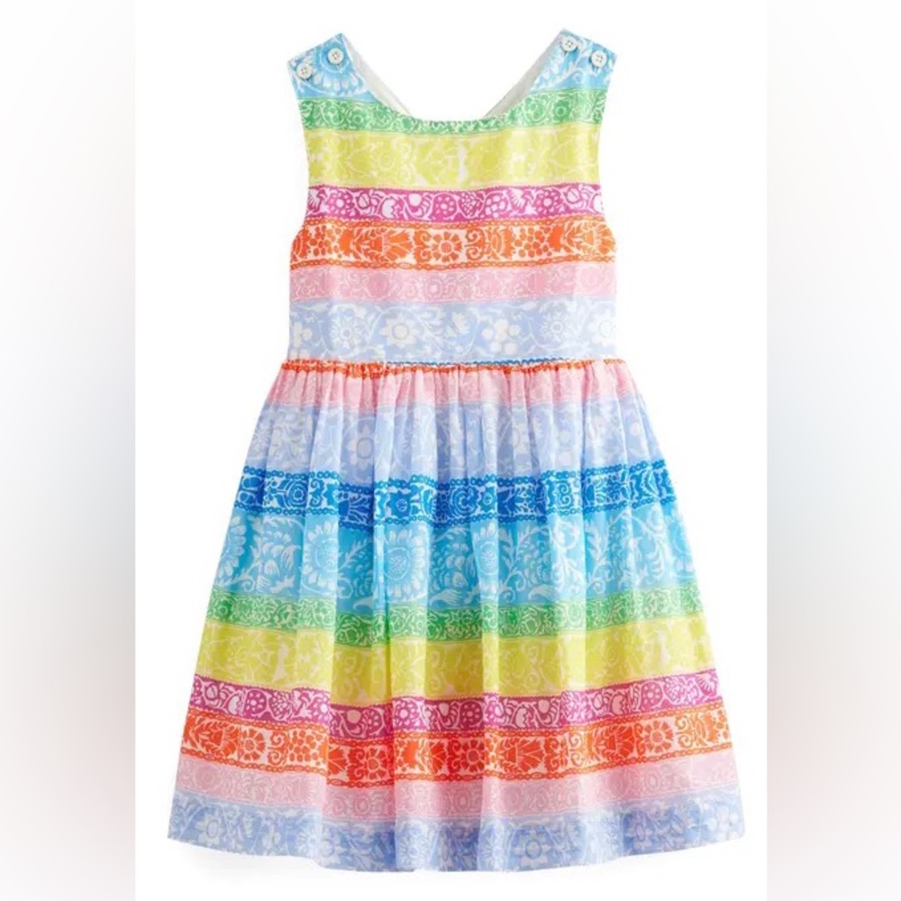Mini Boden girls’ floral stripe crossback cotton dress, size 7/8
